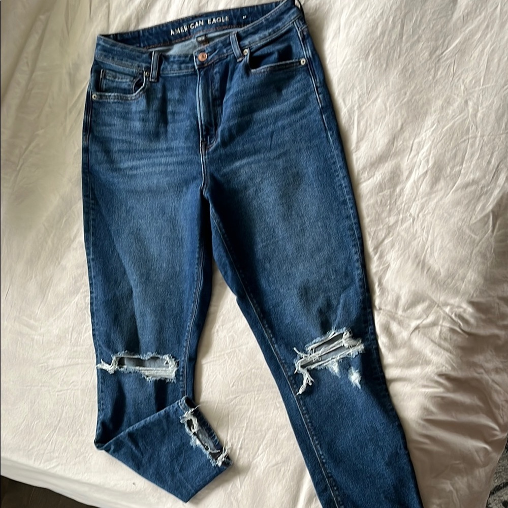 American Eagle Outfitters Women's Blue Ripped Jeans